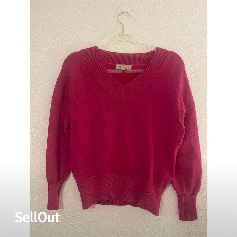 Philosophy Women's XS Pink V-Neck Pullover Sweater Long Sleeve Casual